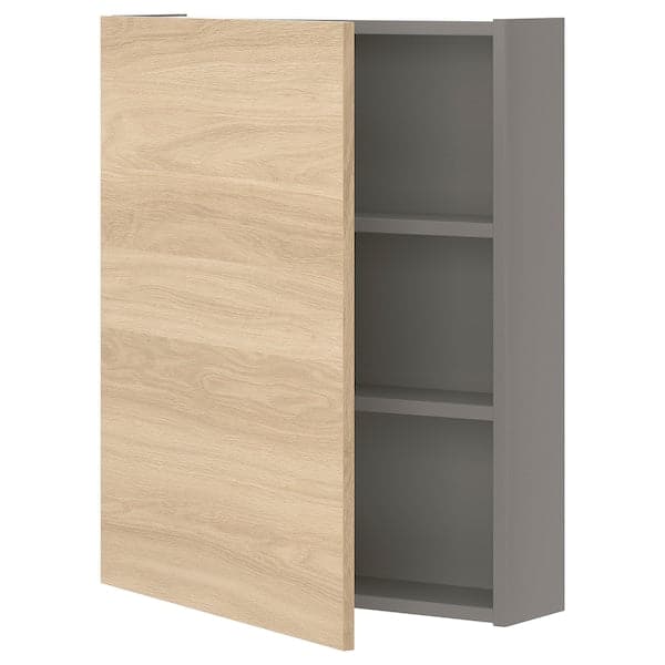 Ikea ENHET - Wall cb w 2 shlvs/door, grey/oak effect, 60x17x75 cm