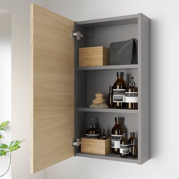 Ikea ENHET - Wall cb w 2 shlvs/door, grey/oak effect, 40x17x75 cm