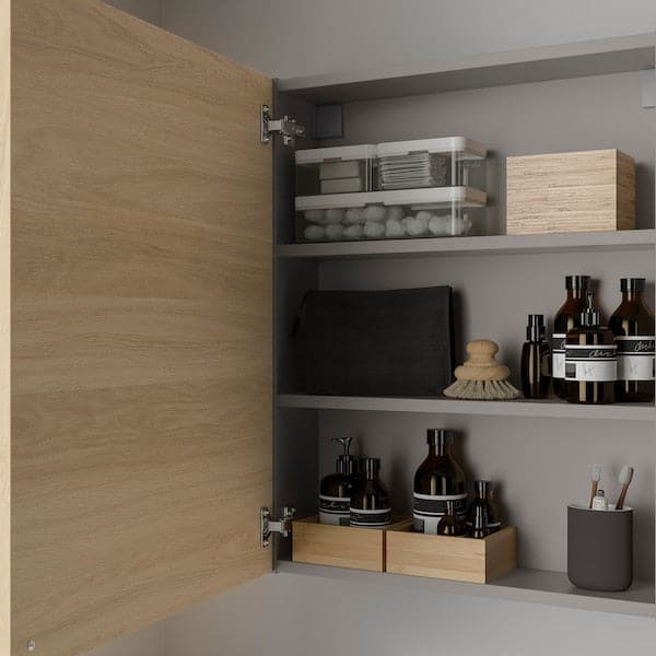 Ikea ENHET - Wall cb w 2 shlvs/door, grey/oak effect, 60x17x75 cm