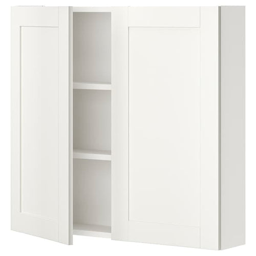ENHET - Wall cb w 2 shlvs/doors, white/white frame, 80x17x75 cm