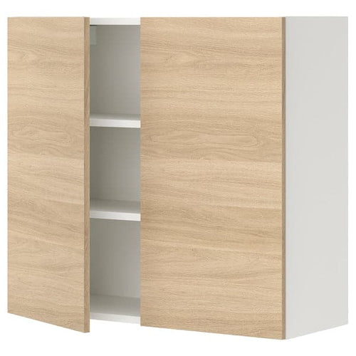 ENHET - Wall cb w 2 shlvs/doors, white/oak effect, 80x32x75 cm