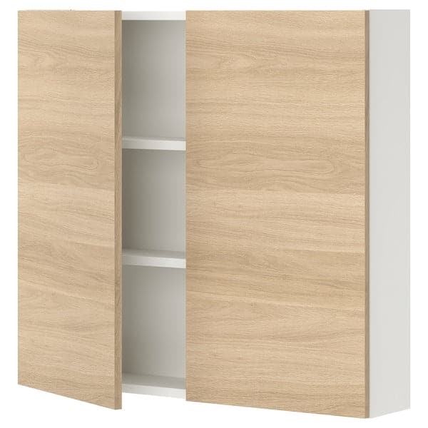 Ikea ENHET - Wall cb w 2 shlvs/doors, white/oak effect, 80x17x75 cm