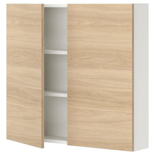 Ikea ENHET - Wall cb w 2 shlvs/doors, white/oak effect, 80x17x75 cm