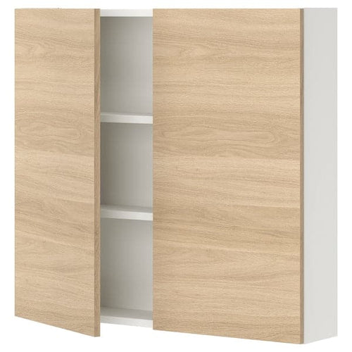 ENHET - Wall cb w 2 shlvs/doors, white/oak effect, 80x17x75 cm
