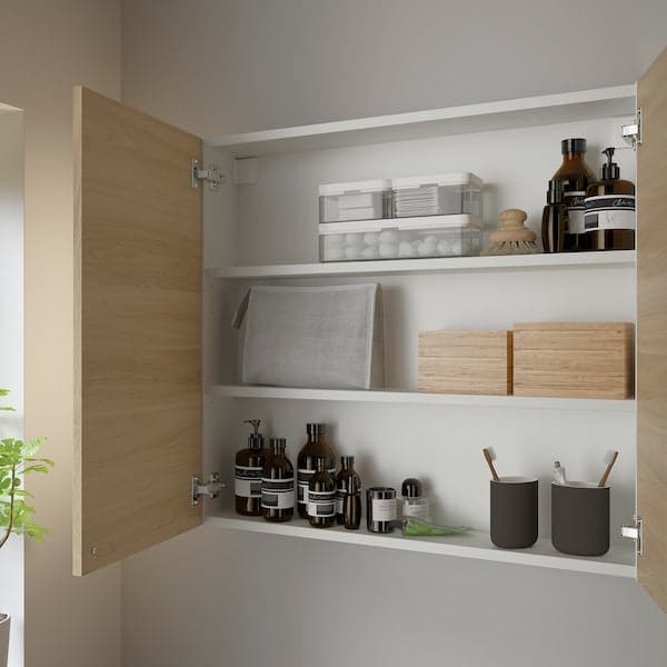 ENHET - Wall cb w 2 shlvs/doors, white/oak effect, 80x17x75 cm - best price from Maltashopper.com 79323691