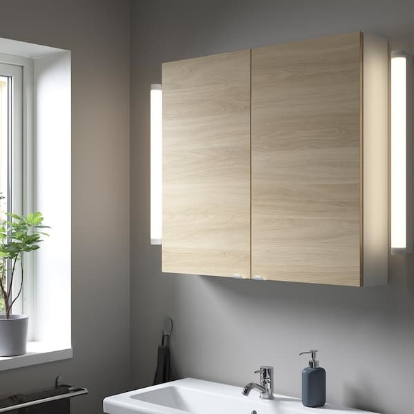 ENHET - Wall cb w 2 shlvs/doors, white/oak effect, 80x17x75 cm - best price from Maltashopper.com 79323691