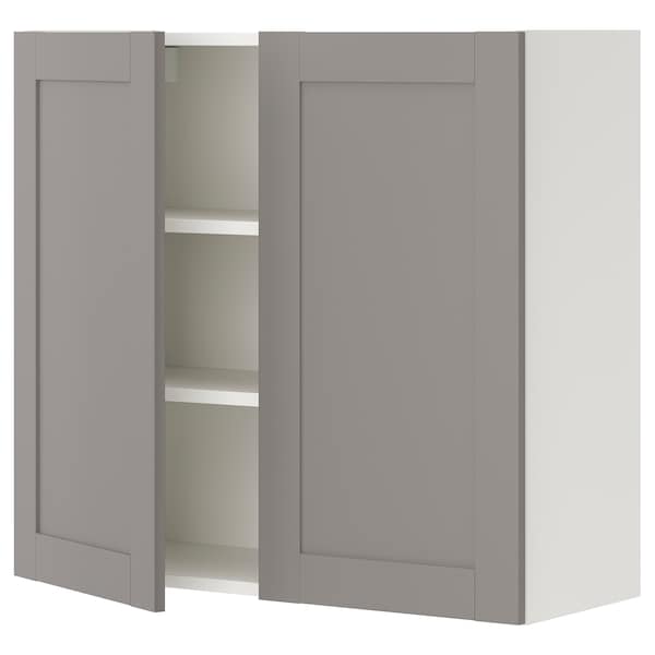 ENHET - Wall cb w 2 shlvs/doors, white/grey frame, 80x32x75 cm - best price from Maltashopper.com 09320931