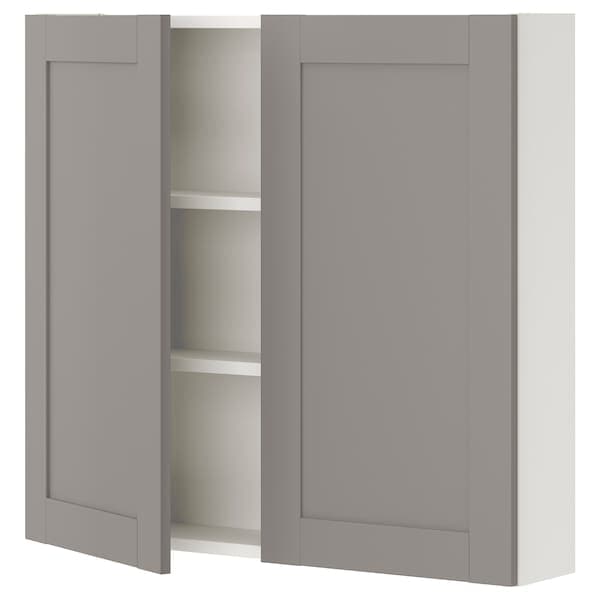 ENHET - Wall cb w 2 shlvs/doors, white/grey frame, 80x17x75 cm - best price from Maltashopper.com 59323692