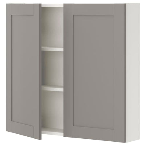 ENHET - Wall cb w 2 shlvs/doors, white/grey frame, 80x17x75 cm