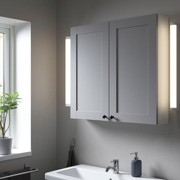 ENHET - Wall cb w 2 shlvs/doors, white/grey frame, 80x17x75 cm - best price from Maltashopper.com 59323692