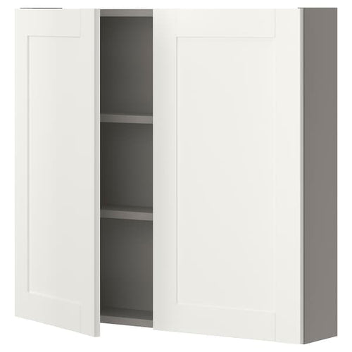 ENHET - Wall cb w 2 shlvs/doors, grey/white frame, 80x17x75 cm