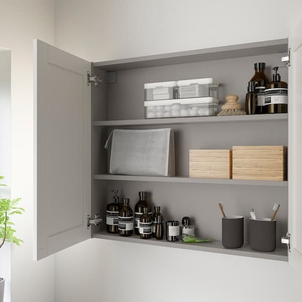 Ikea ENHET - Wall cb w 2 shlvs/doors, grey/white frame, 80x17x75 cm