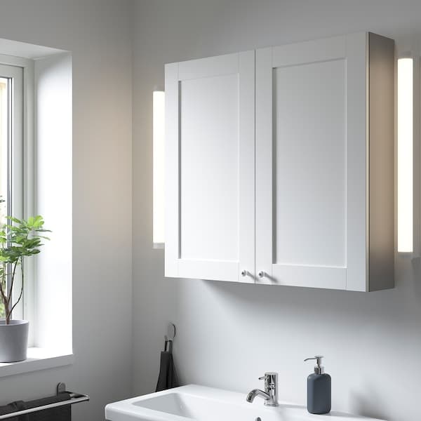 Ikea ENHET - Wall cb w 2 shlvs/doors, grey/white frame, 80x17x75 cm