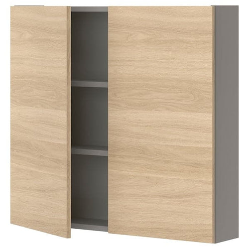 ENHET - Wall cb w 2 shlvs/doors, grey/oak effect, 80x17x75 cm