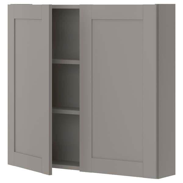 ENHET - Wall cb w 2 shlvs/doors, grey/grey frame, 80x17x75 cm - best price from Maltashopper.com 09323675