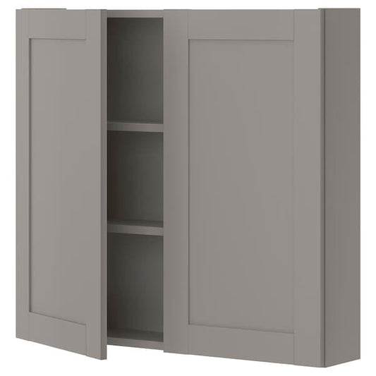Ikea ENHET - Wall cb w 2 shlvs/doors, grey/grey frame, 80x17x75 cm