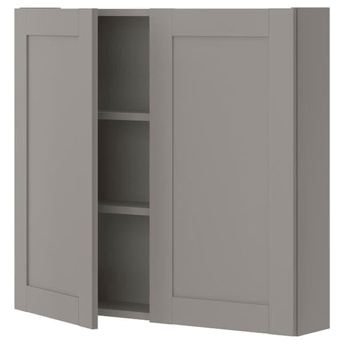 ENHET - Wall cb w 2 shlvs/doors, grey/grey frame, 80x17x75 cm