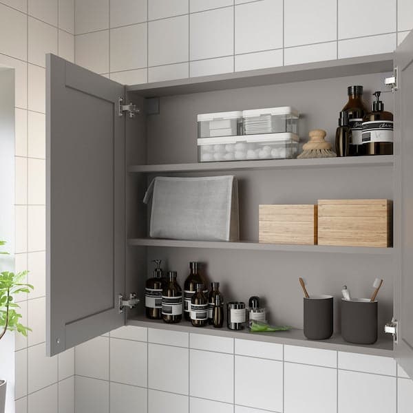 ENHET - Wall cb w 2 shlvs/doors, grey/grey frame , - Premium Bathroom Vanities from Ikea - Just €100.99! Shop now at Maltashopper.com