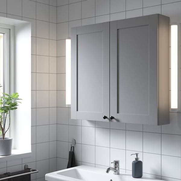 ENHET - Wall cb w 2 shlvs/doors, grey/grey frame , - Premium Bathroom Vanities from Ikea - Just €100.99! Shop now at Maltashopper.com