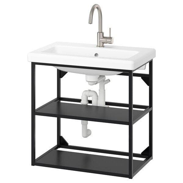 Ikea ENHET / TVÄLLEN - Open washbasin cabinet/2 shelves, anthracite,64x43x65 cm