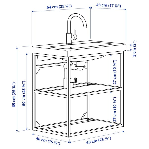 Ikea ENHET / TVÄLLEN - Open washbasin cabinet/2 shelves, anthracite,64x43x65 cm