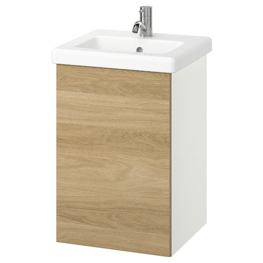 Ikea ENHET / TVÄLLEN - Washbasin / washbasin unit/miscelat, white / oak effect,44x43x65 cm