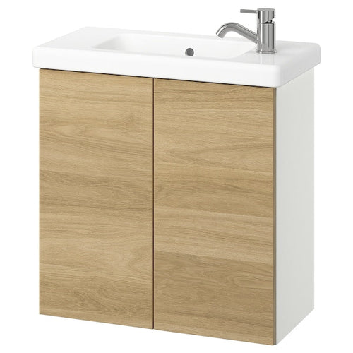 ENHET / TVÄLLEN - Washbasin / washbasin/blender unit, white / oak effect,64x33x65 cm