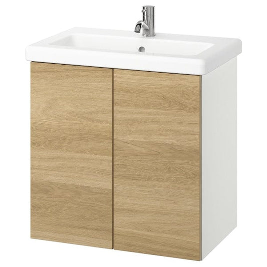 Ikea ENHET / TVÄLLEN - Washbasin/blender unit, white / oak effect,64x43x65 cm
