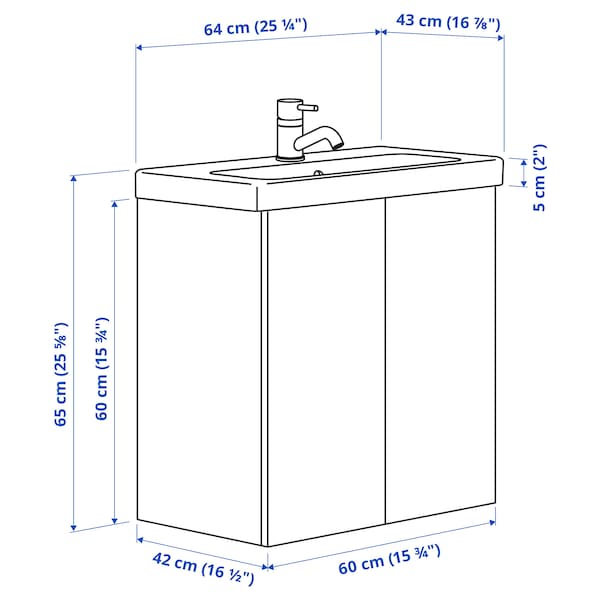 Ikea ENHET / TVÄLLEN - Washbasin / washbasin unit/miscelat, grey/grey frame,64x43x65 cm