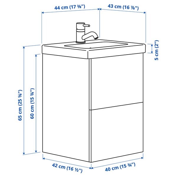 Ikea ENHET / TVÄLLEN - Washbasin/drawer/misc cabinet, white/white frame,44x43x65 cm