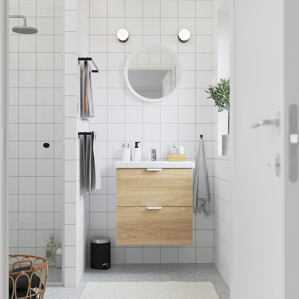 ENHET / TVÄLLEN - Washbasin/drawer/misc cabinet, white/ oak effect,64x43x65 cm - best price from Maltashopper.com 49557771