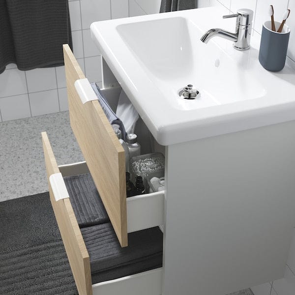 Ikea ENHET / TVÄLLEN - Washbasin/drawer/misc cabinet, white/ oak effect,64x43x65 cm
