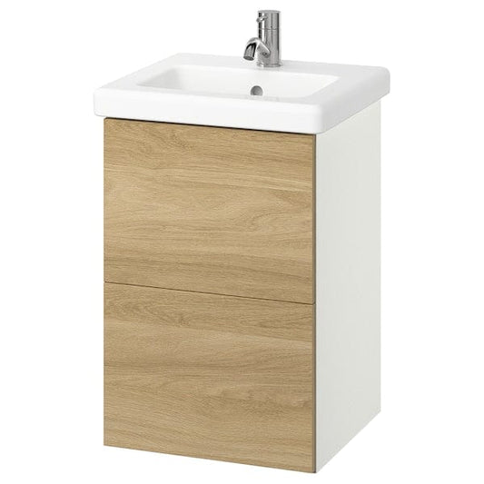 Ikea ENHET / TVÄLLEN - Washbasin/washbasin/misc cabinet, white/ oak effect,44x43x65 cm