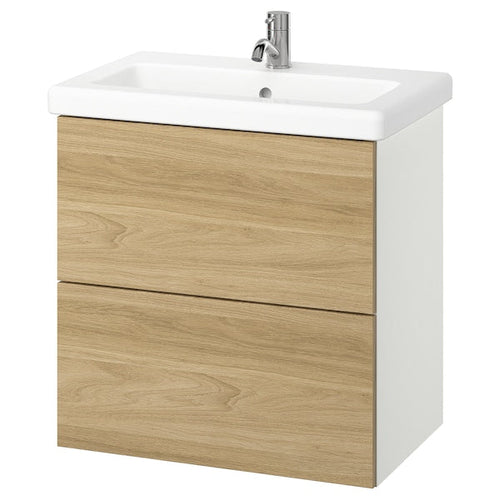 ENHET / TVÄLLEN - Washbasin/drawer/misc cabinet, white/ oak effect,64x43x65 cm