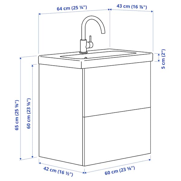 Ikea ENHET / TVÄLLEN - Washbasin/drawer/misc cabinet, white/ oak effect,64x43x65 cm