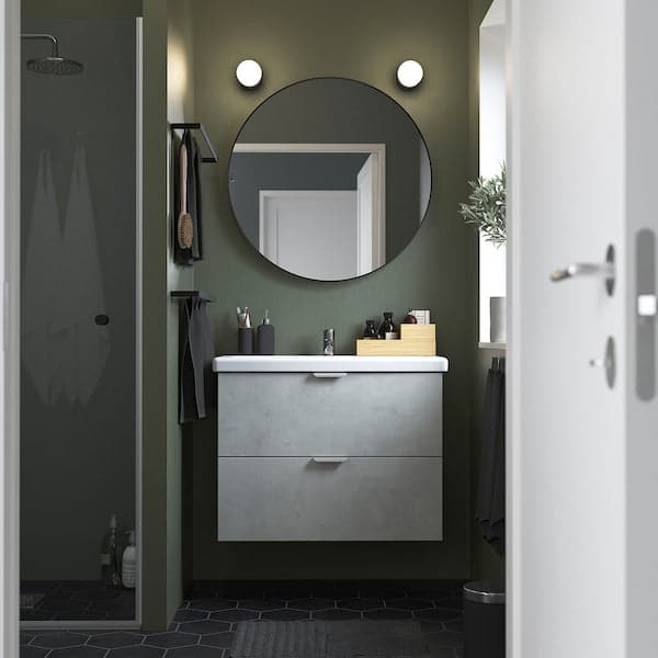 ENHET / TVÄLLEN Mobile for sink with 2 drawers - cement/gray effect Miscel Pilkån 84x43x65 cm