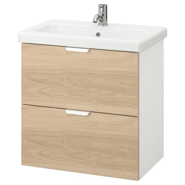 ENHET / TVÄLLEN Mobile for sink with 2 drawers - oak/white effect Miscel Pilkån 64x43x65 cm - Premium Bathroom Vanities from Ikea - Just €241.99! Shop now at Maltashopper.com