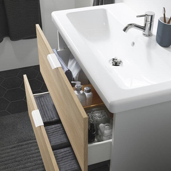 ENHET / TVÄLLEN Mobile for washbasin with 2 drawers - oak/white effect Miscel Pilkån 84x43x65 cm , - Premium Bathroom Vanities from Ikea - Just €266.99! Shop now at Maltashopper.com