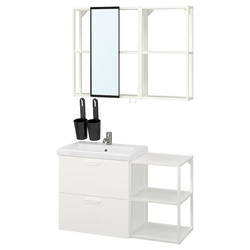 ENHET / TVÄLLEN Bathroom furniture set, 15 pieces - white/Miscel Pilkån 102x43x65 cm , 102x43x65 cm