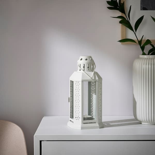 Ikea ENRUM - Lantern for tealight, in/outdoor, white, 22 cm