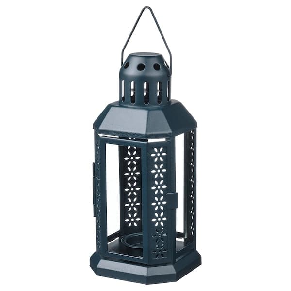 ENRUM - Lantern for tealight, in/outdoor, black-blue, 22 cm - best price from Maltashopper.com 00551723