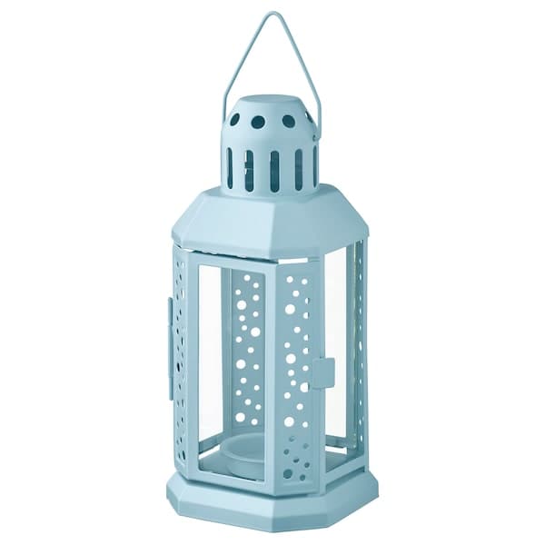 ENRUM - Lantern for tealight, in/outdoor, pale blue