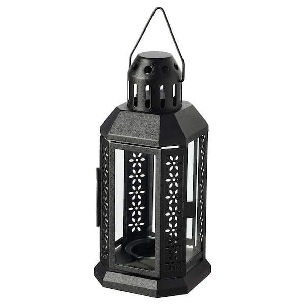 ENRUM - Lantern for tealight, in/outdoor, black, 22 cm - best price from Maltashopper.com 60445112