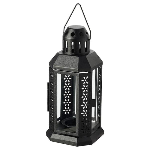 ENRUM - Lantern for tealight, in/outdoor, black, 22 cm