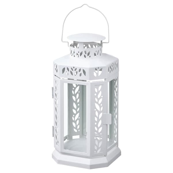 ENRUM Lantern f block candle, in/outdoor white 28 cm