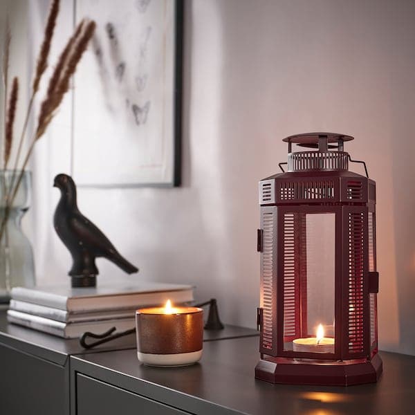 ENRUM - Lantern for pillar candle, in/out, brown-red