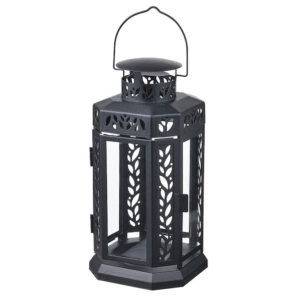 Ikea ENRUM - Lantern f block candle, in/outdoor, black, 28 cm