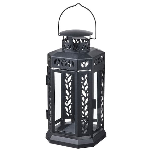 ENRUM - Lantern f block candle, in/outdoor, black, 28 cm