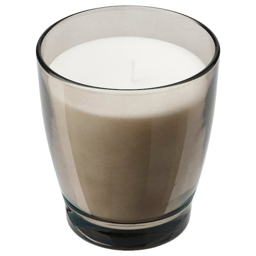 ENSTAKA - Scented candle in glass, Bonfire/grey, 50 hr