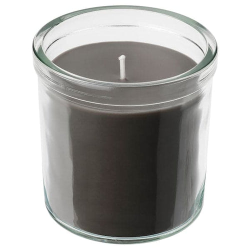 ENSTAKA - Scented candle in glass, Bonfire/grey, 40 hr
